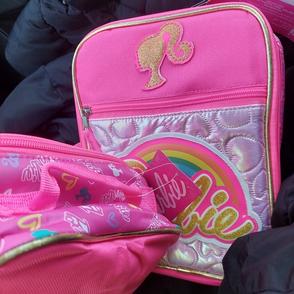 BARBIE X2 Mattel Barbie LUNCH bag Pink With TAGS Rainbow Glitter ( Bag E) - Picture 5 of 5